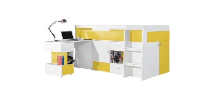 SHINE SH21 vyvýšená detská posteľ s písacím stolom a úložnými priestormi