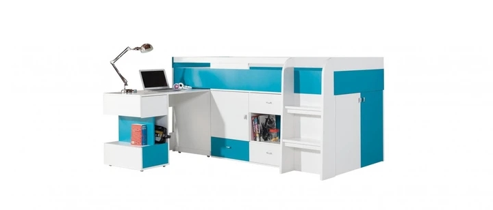 SHINE SH21 vyvýšená detská posteľ s písacím stolom a úložnými priestormi