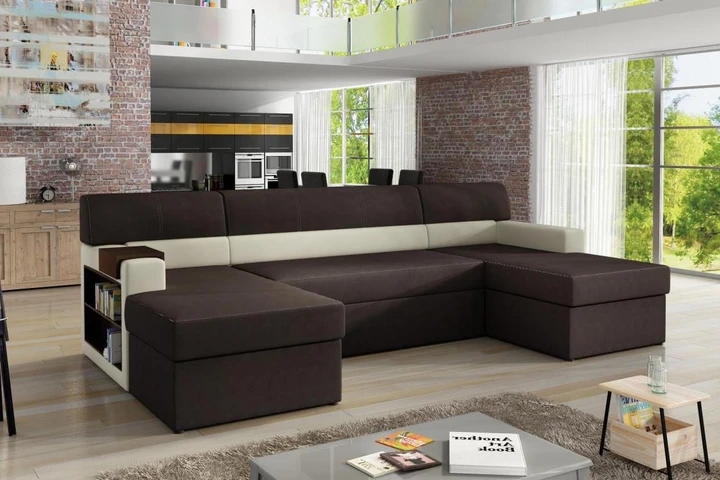 MAX rozkladacia sedacia súprava v tvare U s knižnicou a odkladacou policou