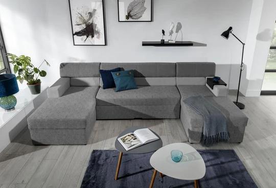 MAX rozkladacia sedacia súprava v tvare U s knižnicou a odkladacou policou