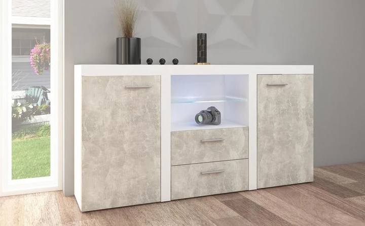 RUMBA KOMODA, svetlý betón/biela