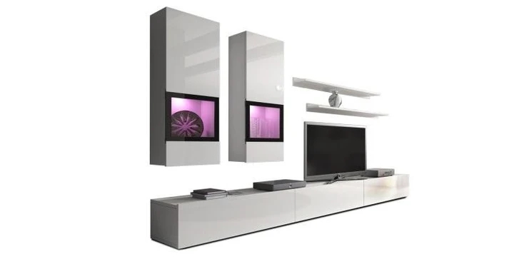 ISLAND II obývacia stena, biela / biely lesk