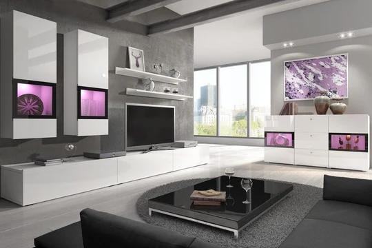 ISLAND II obývacia stena, biela / biely lesk