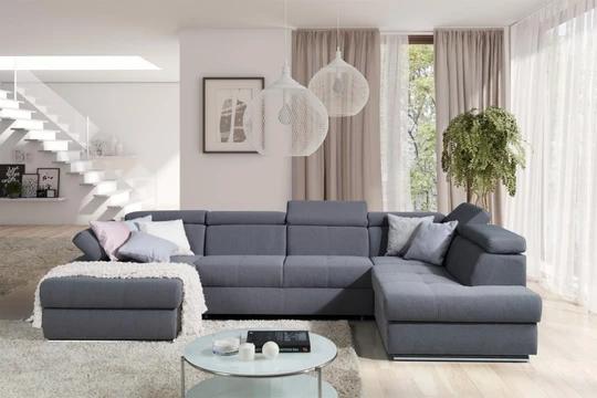 FABIOLA U moderná rozkladacia sedacia súprava do U s regulovateľnými opierkami hlavy a lakťov