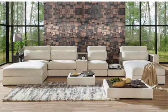 RHINO U modernej sedačky s knižnicou a stolíkom, BR/T+OT+1,5+BAR+1+S/OT+1,5+BR/T+P