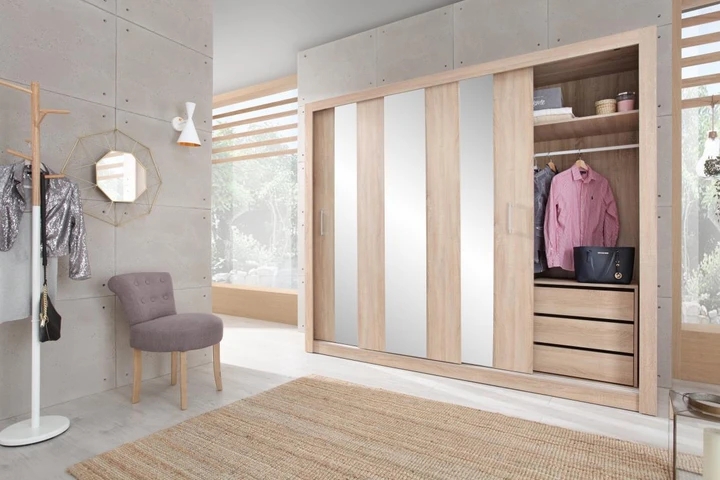 DUNCAN veľká šatníková skriňa so zrkadlom a posuvnými dverami | 2 dekory