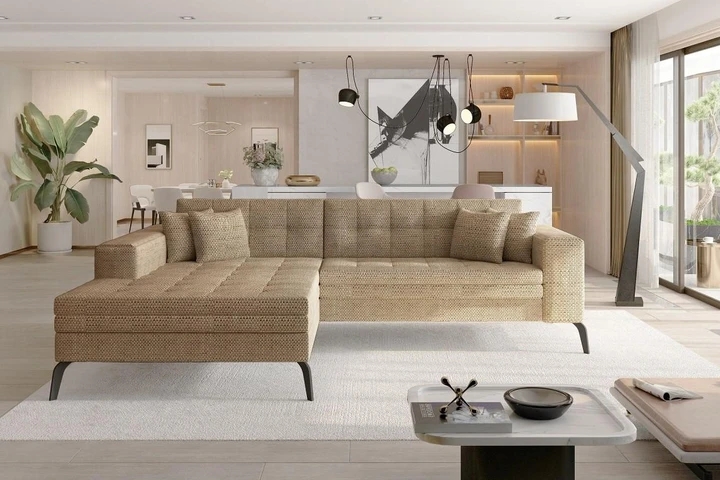 NANTES moderná rozkladacia rohová sedačka so širokou leňoškou