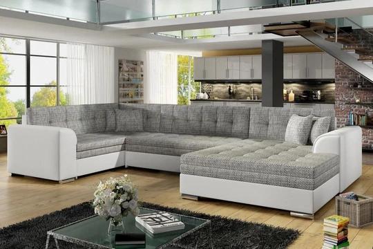 SYDNEY U veľká rozkladacia sedacia súprava v tvare U, bielo-šedá