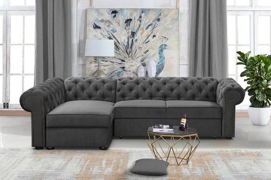 RAMONA XL rozkladacia rohová sedačka v chesterfield štýle, látkové gombíky