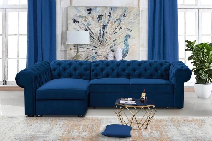 RAMONA XL rozkladacia rohová sedačka v chesterfield štýle, látkové gombíky