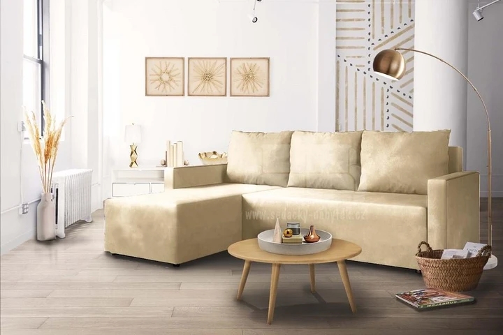 VIESTE rozkladacia rohová sedačka s úložným priestorom, béžová