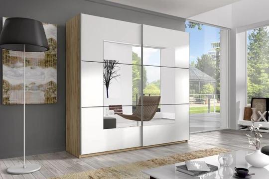 ZUZANA zrkadlová šatníková skriňa s posuvnými dverami, dekor san remo sv./biela