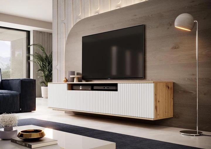 FREZIA TV stolík, biely/dub artisan