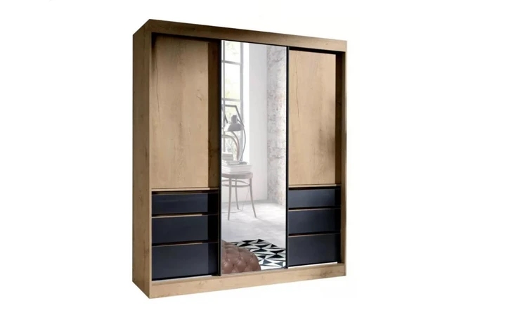 HEIDI šatníková skriňa 180, dub lefkas/čierna