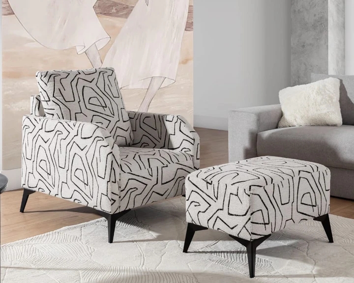 FIGARO kreslo a taburet vo vzorovanej látke