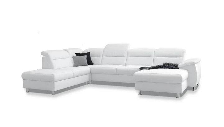 PERLA U rozkladacia sedacia súprava v tvare U s polohovacími záhlavníkmi, pravá koža